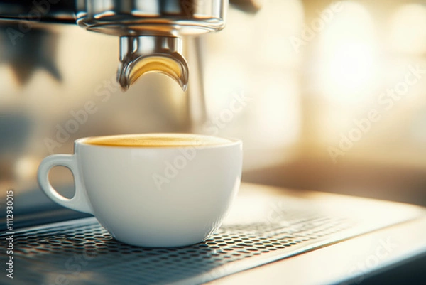 Fototapeta A white coffee cup is being poured into a coffee maker
