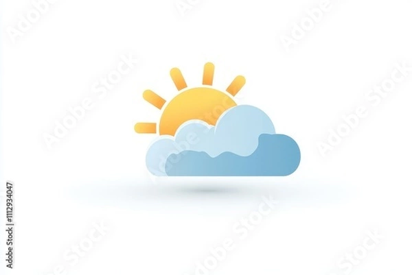 Fototapeta Bright sun rising behind fluffy clouds during early morning hours in a serene sky