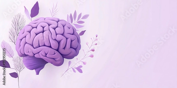 Fototapeta Creative advertising design for World Alzheimer's Day.  Brain and lilac flowers. Banner design template about Alzheimer's disease, September 21. Important day, holiday concept with space for text