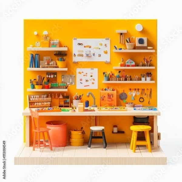 Fototapeta Miniature art studio; vibrant, organized workspace.