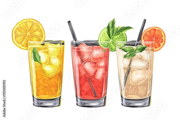 Fototapeta A set of refreshing summer cocktails