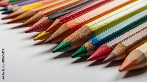 Fototapeta Colored pencils on white background. Close-up. Flatlay. Copy space 
