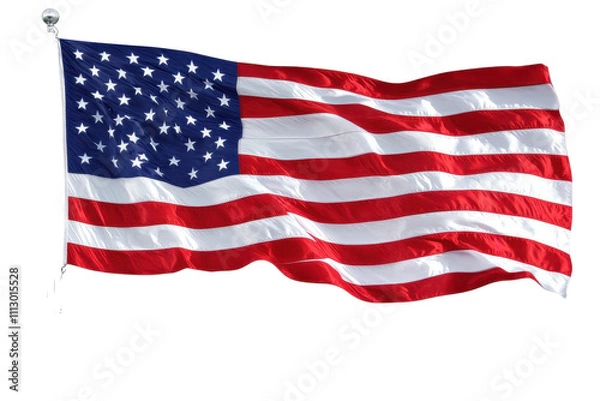 Fototapeta Against the white background, the American flag looks restrained and majestic, as if it were a guarantor of peace and justice