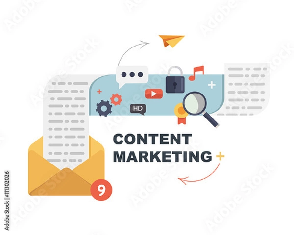 Fototapeta Concepts for Content Marketing .Vector digital marketing concept in flat style