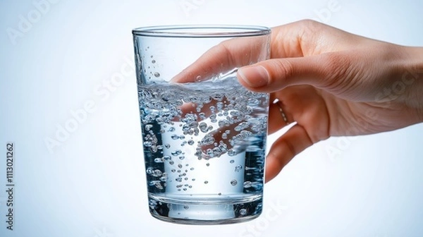 Fototapeta Refreshing close-up of water being poured into a glass with sparkling bubbles, highlighting hydration, purity, and the importance of clean drinking water, Generative AI