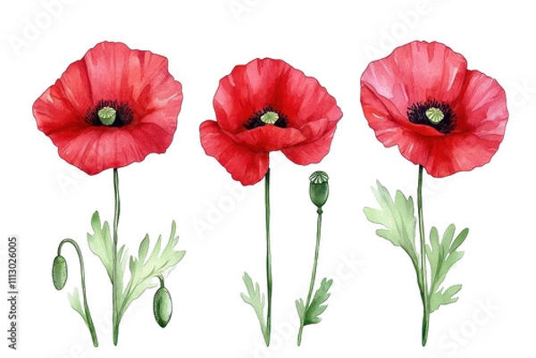 Fototapeta Red poppy in watercolor technique, sparkling with bright petals