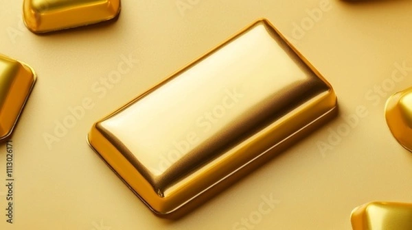 Fototapeta Smooth, glossy chocolate bar in a vibrant gold wrapper, clear focus and minimalist design, highlighting the rich texture of the chocolate