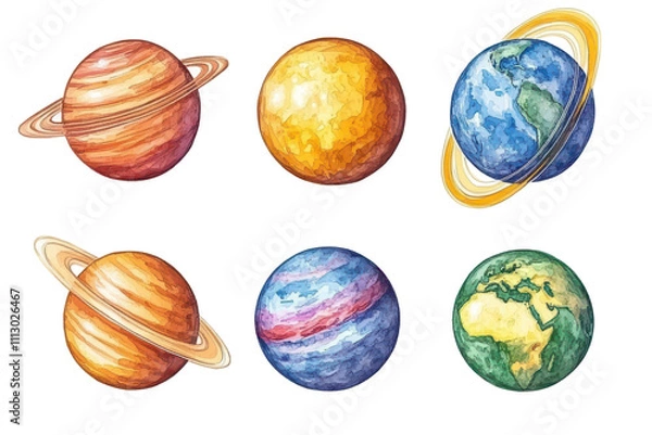 Fototapeta A drawing of the universe, with galaxies circling distant planets