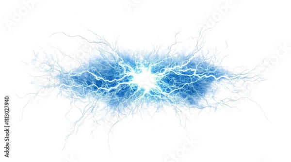 Fototapeta Electric blue lightning explosion transparent background