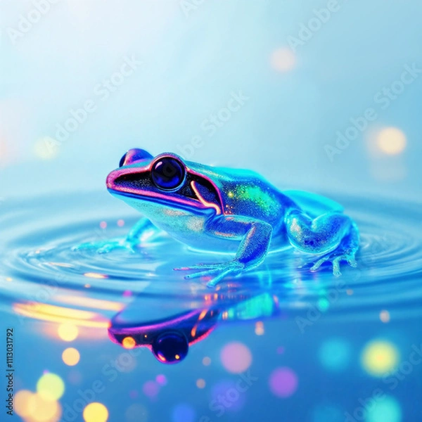 Fototapeta Bright Blue Frog with Bokeh Lights Reflection