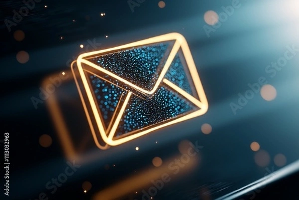 Fototapeta An envelope with a glowing design is shown in a dark background