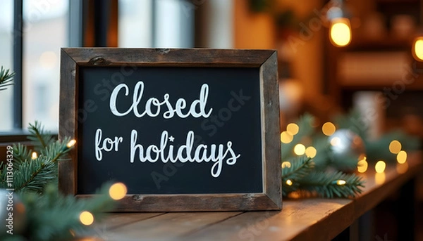 Obraz Rustic chalkboard sign announcing closed for holidays.
