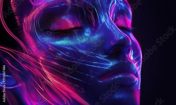 Fototapeta Futuristic mask with transparent elements and glowing neon accents