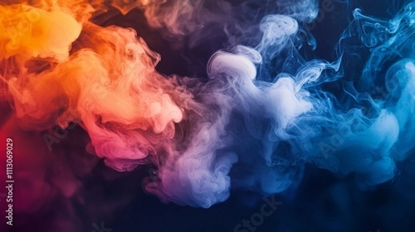 Fototapeta Colorful smoke clouds blending on dark background