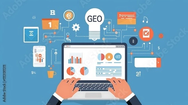 Fototapeta "Generative Engine Optimization (GEO) Concept for Online Platforms, Enhancing Performance, Algorithm Efficiency, and User Experience in Digital Environments through Advanced AI and Data Analytics"

