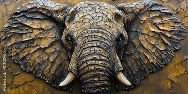 Obraz Detailed close-up of an elephant's face with textured skin, showcasing its grandeur