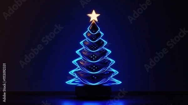 Fototapeta Abstract Blue Neon Christmas Tree Design