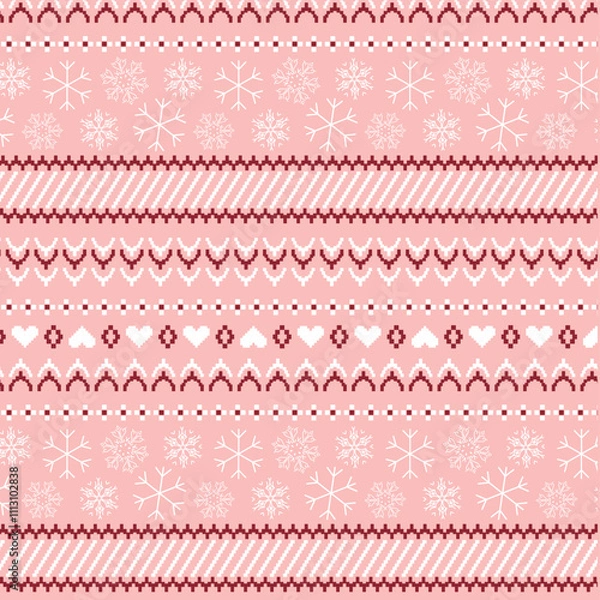 Obraz Snowflakes and hearts with winter motif pattern