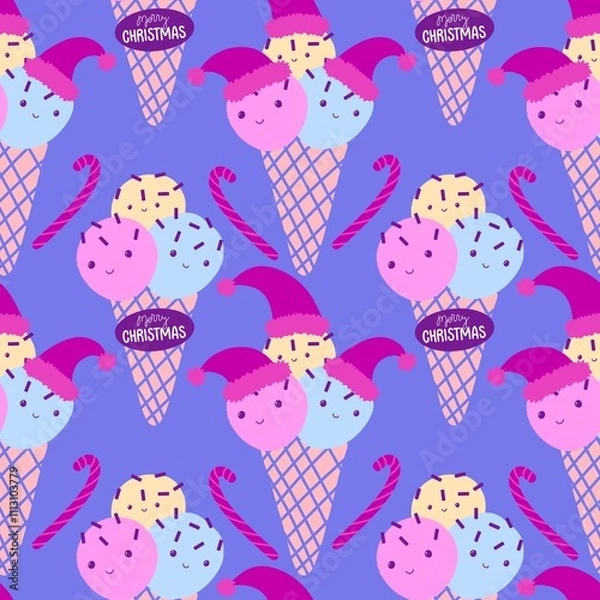 Obraz Christmas ice candy seamless ice cream pattern for wrapping paper and fabrics