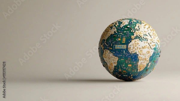 Obraz globe made of circuit boards and microchips symbolizes the fusion of technology and the world, representing digital connectivity, innovation, and the growing influence of tech in modern life