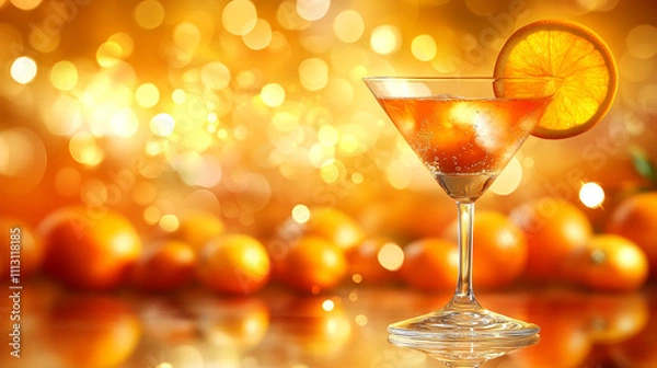 Fototapeta vibrant cocktail garnished with a fresh orange slice, representing a refreshing and relaxing moment, ideal for summer or tropical themes, evoking a sense of rejuvenation and pleasure

