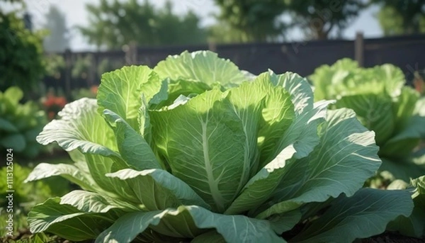 Fototapeta Cabbage plants swaying gently in the garden breeze, movement, gentle, garden