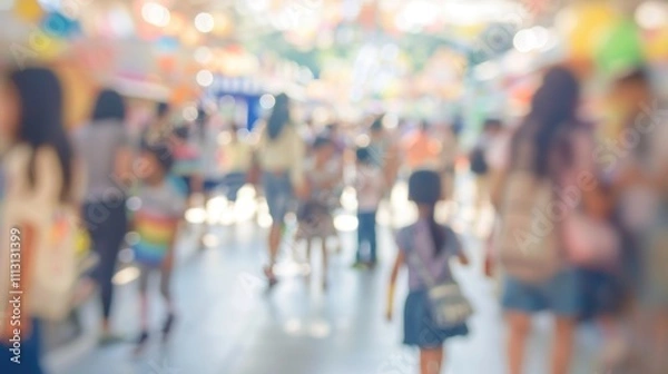 Fototapeta A hazy snapshot of the lively atmosphere at the school fair filled with laughter and chatter.