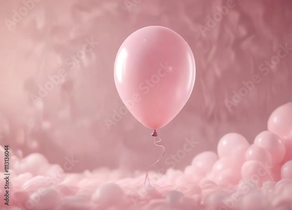 Fototapeta Delicate balloon floating gently in soft pink atmosphere , atmospheric background, lightness, airiness