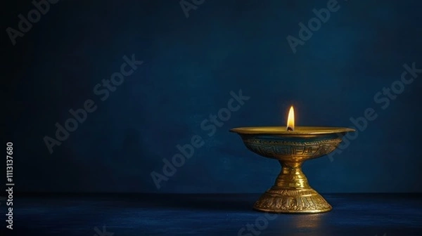 Obraz Beautifully adorned diya lamp against a captivating dark blue backdrop. Copy space available