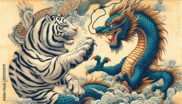 Fototapeta 日本画、浮世絵／龍（ドラゴン）虎（タイガー）　龍虎	