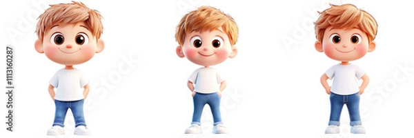 Fototapeta cute blonde kid - 3D Set Isolated On Transparent Background PNG