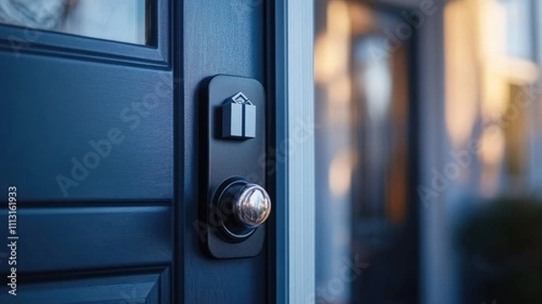 Fototapeta Modern smart door lock on front for enhanced home security