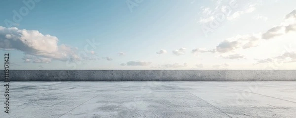 Fototapeta Empty concrete floor and gray wall, 3D rendering with a clear sky background.
