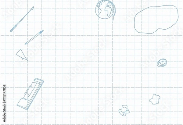 Fototapeta Colorful Back to School Banner Illustrating School Supplies and Academic Items on a Grid Background
