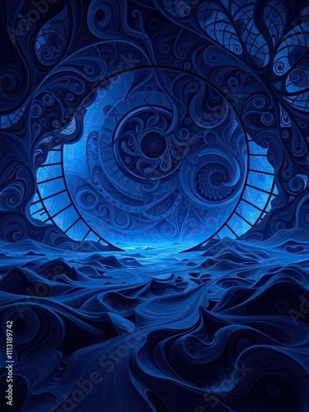 Fototapeta Dark blue abstract background with intricate swirling patterns, artistic style, contemporary art, painting