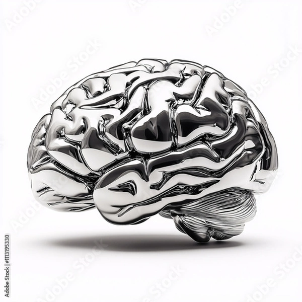 Fototapeta Chrome brain sculpture on plain background symbolizing modern intelligence