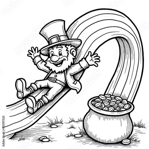 Obraz  Lucky Leprechaun Sliding Down Rainbow Path