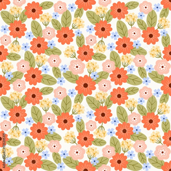 Fototapeta Seamless pattern with hand drawn flower. 