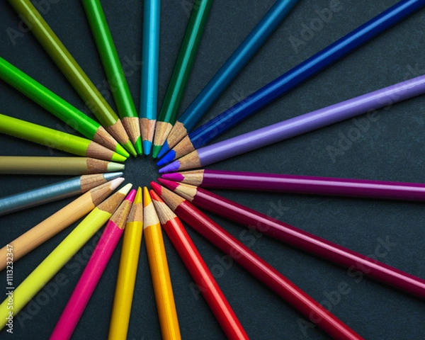 Obraz colored pencils against a black background