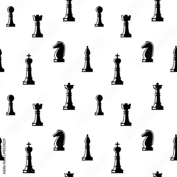 Fototapeta Set of chess figures. Chess elements complete collection. Black and white chess figures. Flat style chess pieces isolated. Vector illustration.