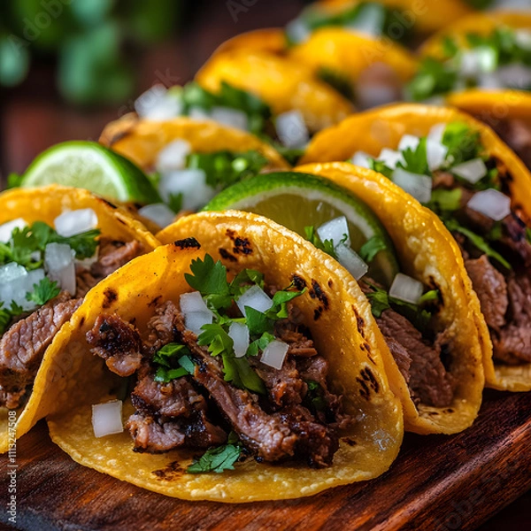 Fototapeta Mexican Street Tacos with Carne Asada and Lime