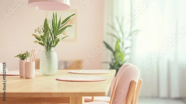 Obraz Pastel Dining Area with Lush Greenery