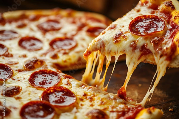 Fototapeta Cheesy Pepperoni Pizza with Crispy Crust