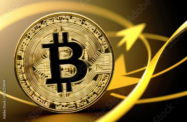Fototapeta Stunning image of a golden bitcoin. Capturing the intricate details of the iconic cryptocurrency.  Perfect for financial marketing or tech content.