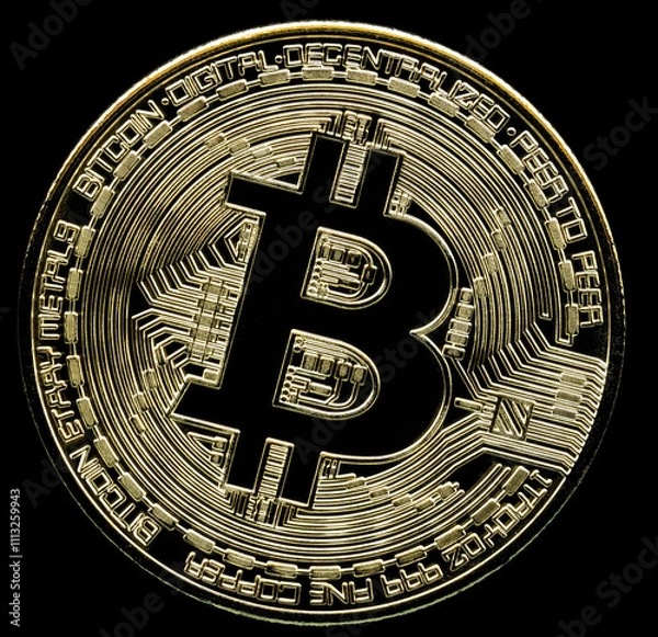 Fototapeta The Future of Finance: Stunning Golden Bitcoin Radiating Wealth and Opportunity