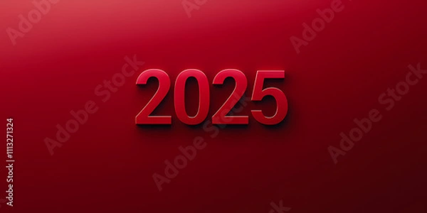 Obraz Minimalistic Red "2025" Numbers on a Gradient Red Background. New year,