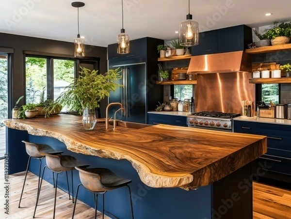 Obraz Contemporary Walnut Kitchen with Copper Accents