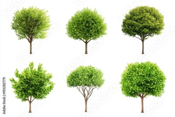 Fototapeta Set of bush and tree isolated in white background