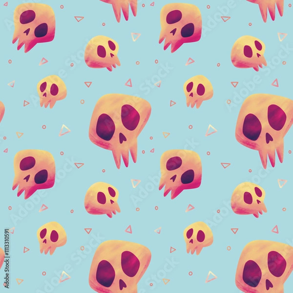 Fototapeta cool and cute skull seamless pattern