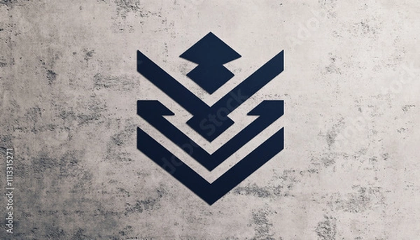 Fototapeta Professional logo with a navy blue abstract symbol of growth arrows and a gray background. Clean sans-serif typography